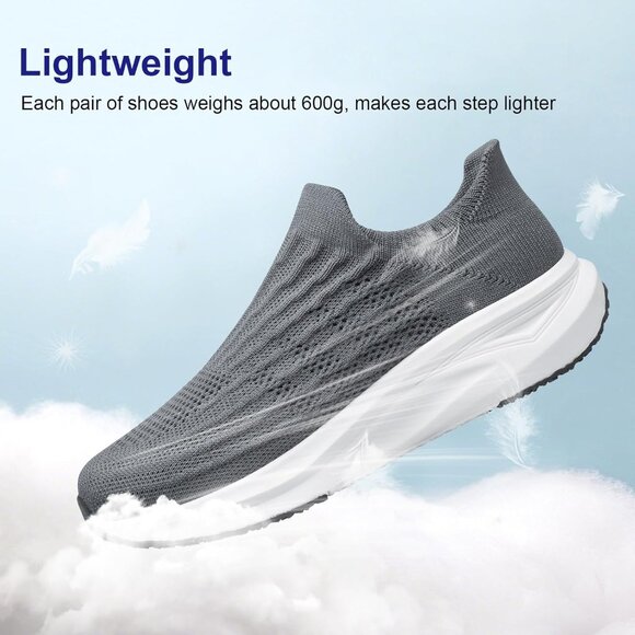 Women Grey Slip On Walking Shoes Flat Lightweight Breathable Casual Sneakers - Picture 6 of 7